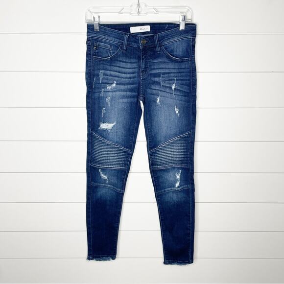 KanCan Distressed Moto Stretch Denim Ankle Skinny Jeans Dark Wash Size 5/26 - Picture 1 of 10